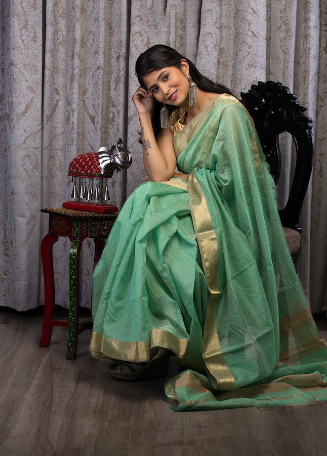 Frosty Mint Maheshwari Chowdhrain Saree