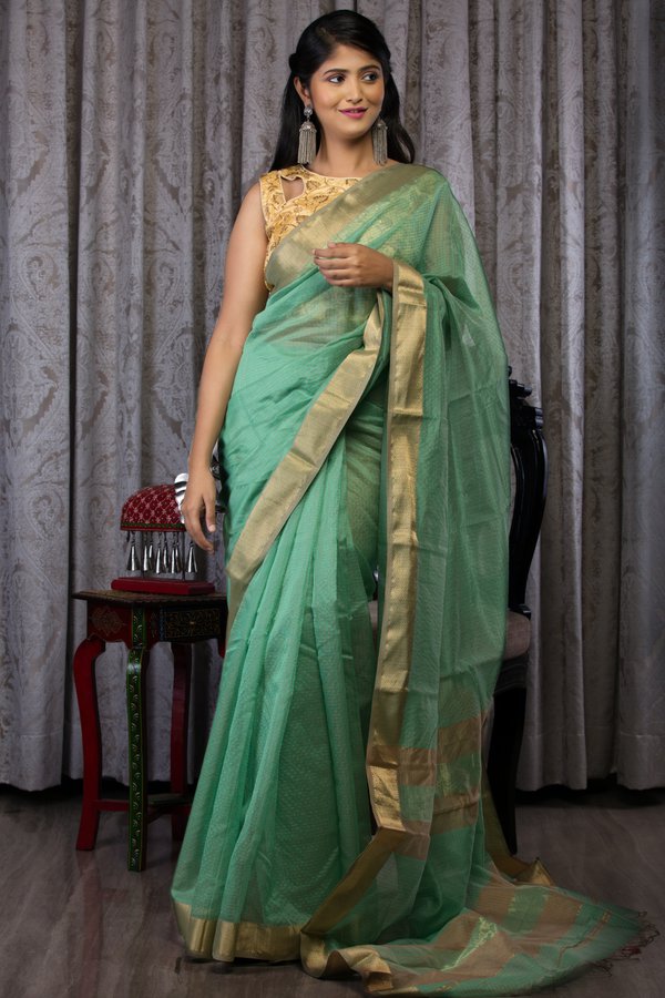 Frosty Mint Maheshwari Chowdhrain Saree