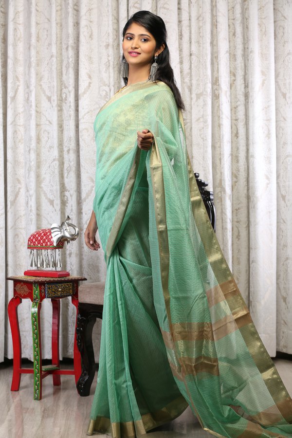 Frosty Mint Maheshwari Chowdhrain Saree