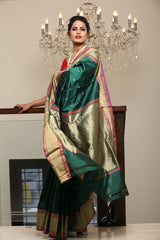 Royal Green Chanderi Pure Silk Saree ChanderiKiChowdhrain Saree 12000.00 Chowdhrain