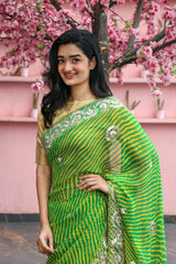Green yellow Leheriya Saree Chowdhrain Saree 12990.00 Chowdhrain