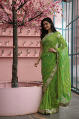 Green yellow Leheriya Saree Chowdhrain Saree 12990.00 Chowdhrain
