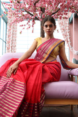 Red purple Maheshwari Saree Chowdhrain Saree 6000.00 Chowdhrain