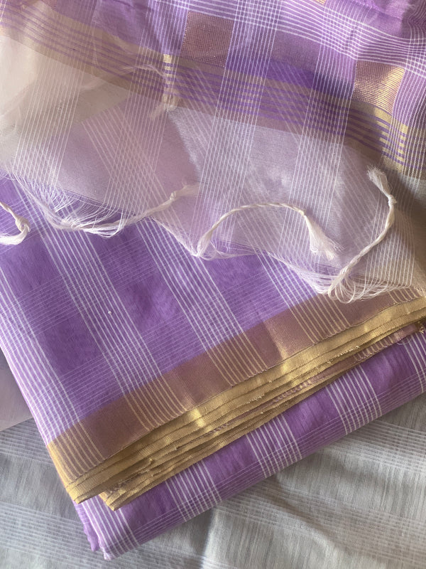 Plaid in Lavender - Handloom Chanderi Dress Material