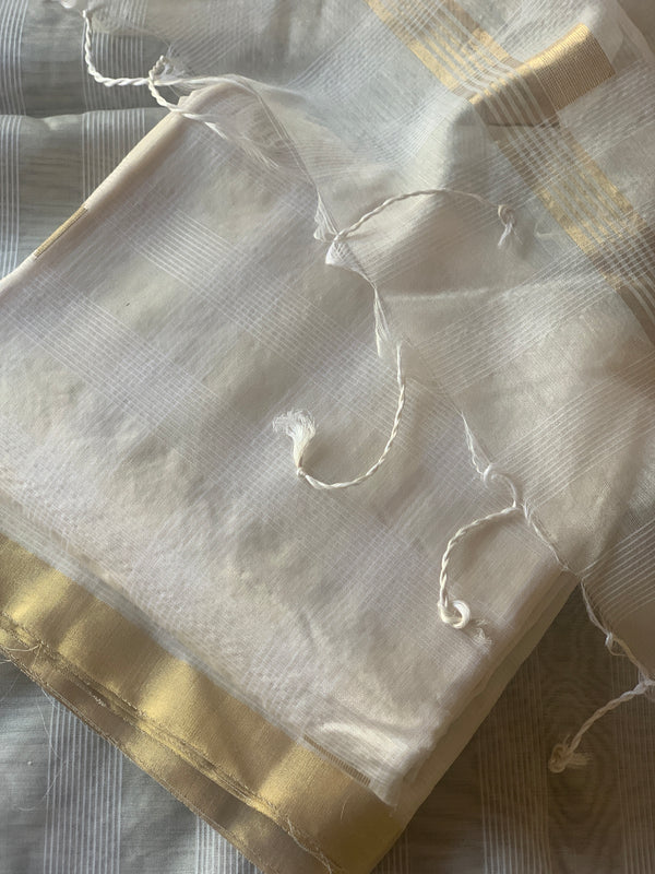 Plaid in White - Handloom Chanderi Dress Material