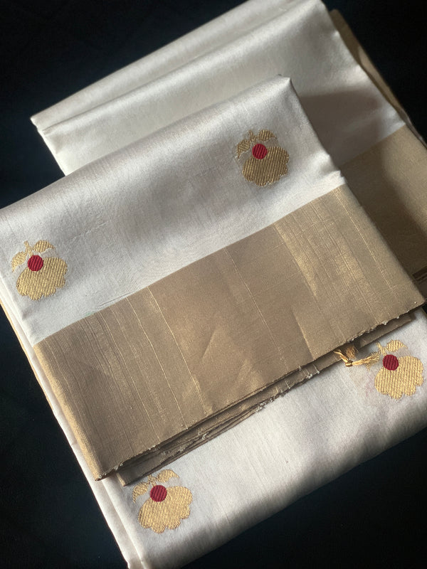 Ivory Gold Pure silk Chanderi Dress Material by  Chowdhrain