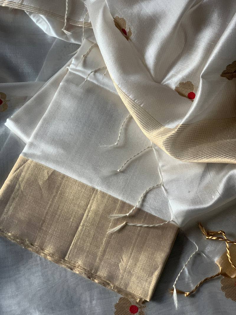 Ivory Gold Pure silk Chanderi Dress Material Ivory Gold Pure silk Chanderi Dress Material
