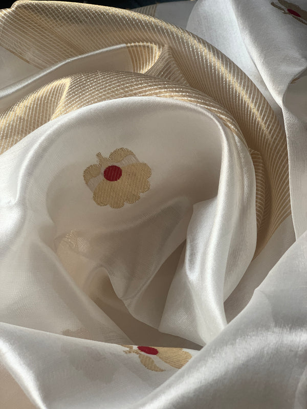 Ivory Gold Pure silk Chanderi Dress Material