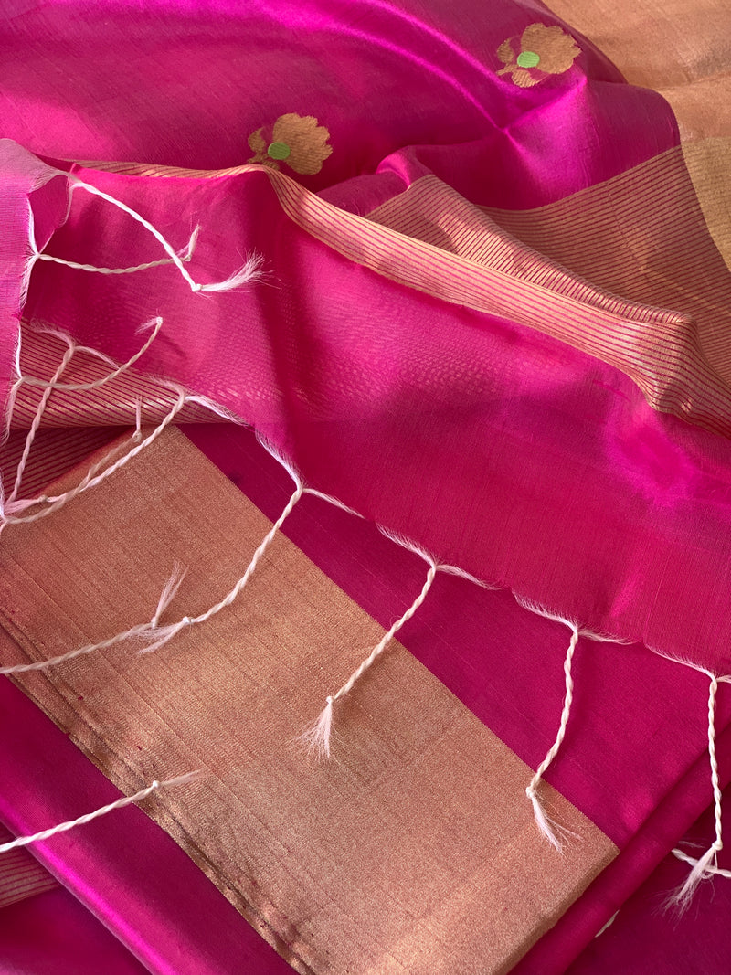 Bright Pink Pure silk Chanderi Dress Material
