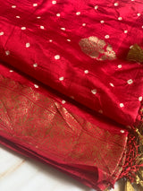 Red Floral Banarasi Bandhej Silk Dupatta