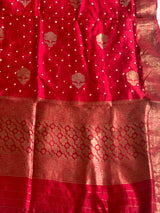 Red Floral Banarasi Bandhej Silk Dupatta