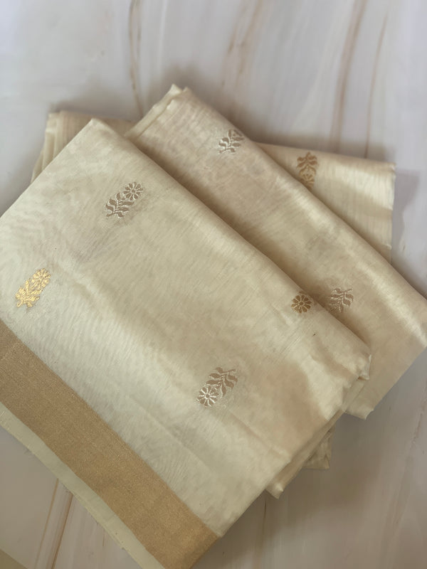 Ivory Banarasi Silk Dupatta by Chowdhrain