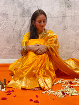 Yellow Pure silk Banarasi Saree - buy now at chowdhrain.com