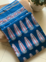 Teal feathers blockprinted saree