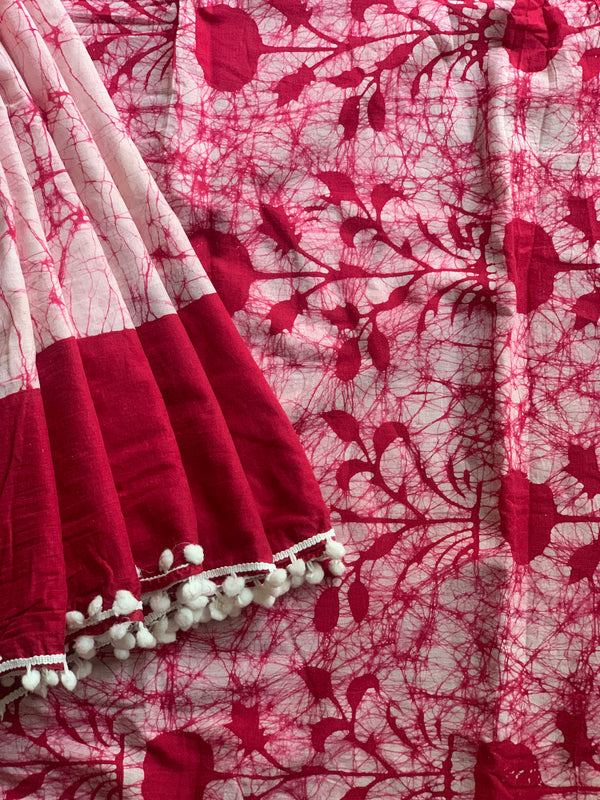 Red poppies mul cotton saree