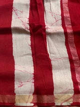 Red Stripes hand blockprinted saree