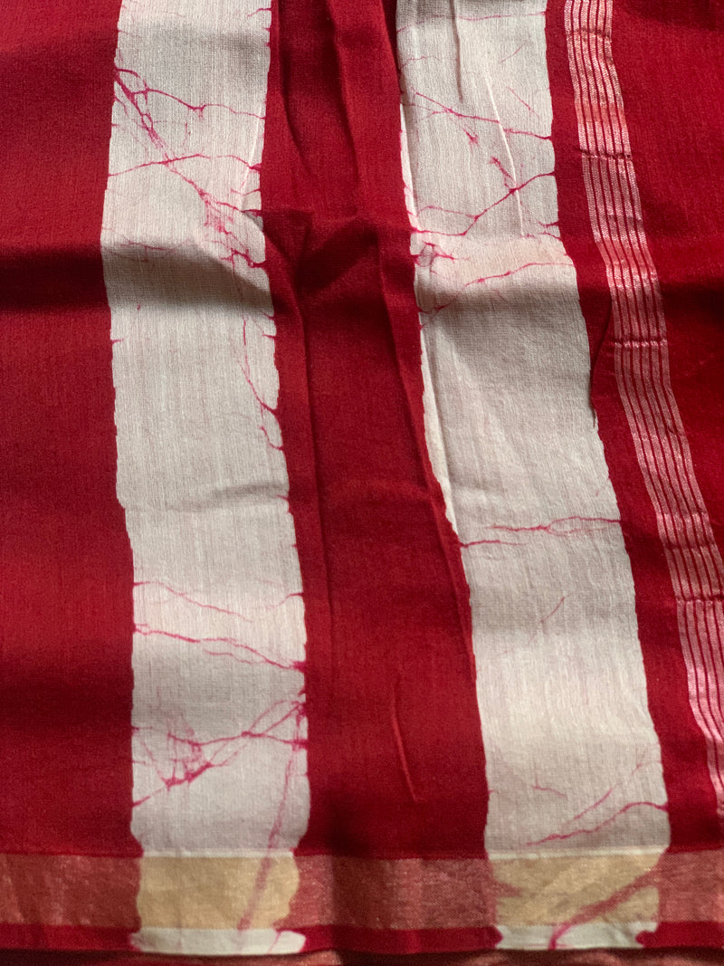 Red Stripes hand blockprinted saree