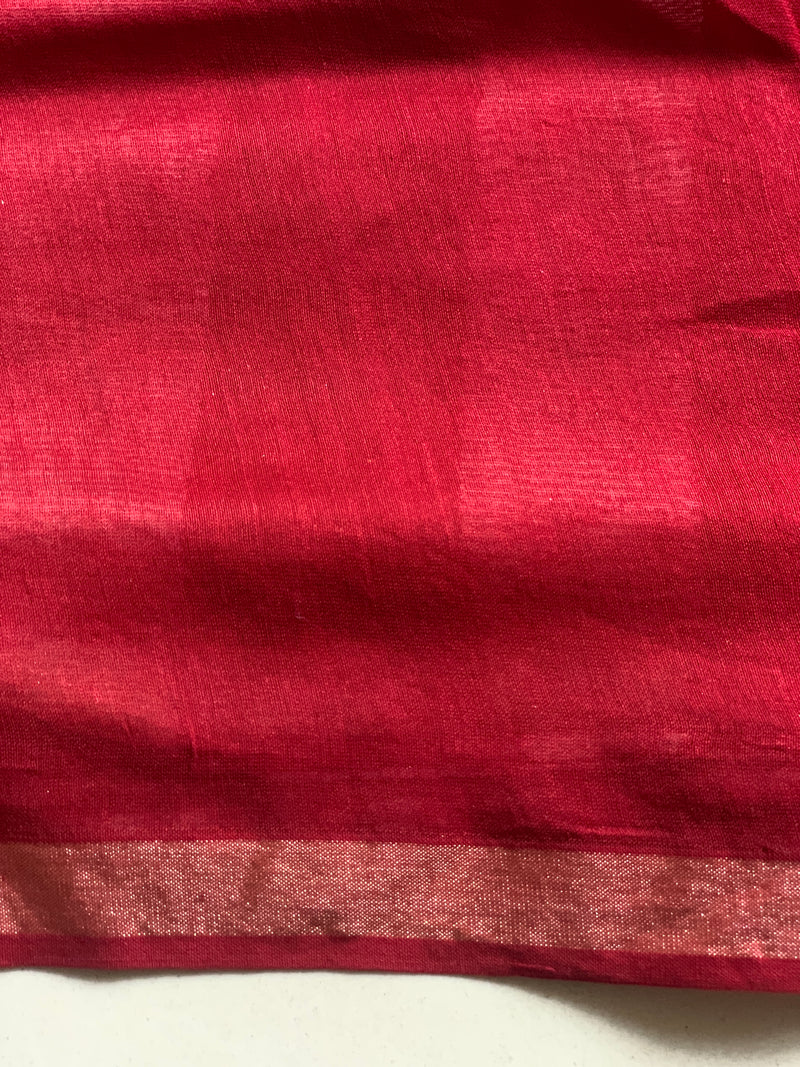 Red Stripes hand blockprinted saree