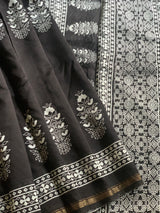 Black blockprinted saree