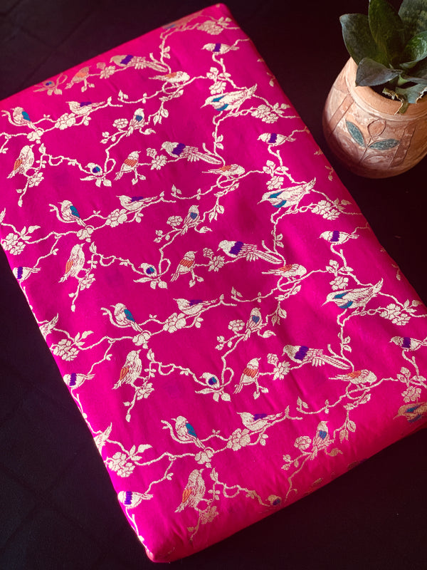Golden Birdies - Brocade Banarasi Fabric by Chowdhrain