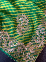 Green yellow Leheriya Saree Chowdhrain Saree 12990.00 Chowdhrain