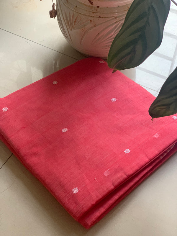 Tomato Red Chanderi Cotton Chowdhrain Saree