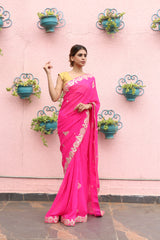 Pink Gota Patti Leheriya Saree Chowdhrain Saree 12980.00 Chowdhrain