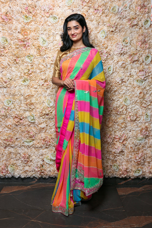 Pachrangi Leheriya Saree Chowdhrain Saree 10000.00 Chowdhrain