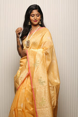 Chowdhrain Mango yellow linen by silk saree