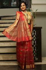 Red Marigold Chanderi Silk Sari