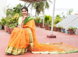 Orange Green Chanderi Silk Saree ChanderiKiChowdhrain Saree 11199.00 Chowdhrain