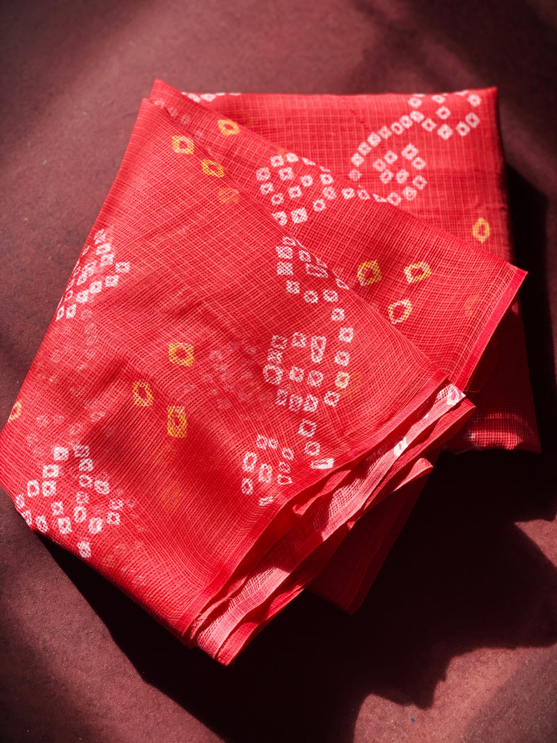 Red Kota bandhni cotton saree Chowdhrain  2700.00 Chowdhrain