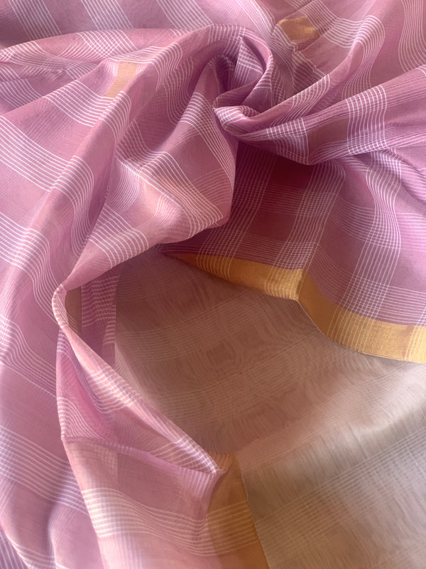 Plaid in Pink - Handloom Chanderi Dress Material