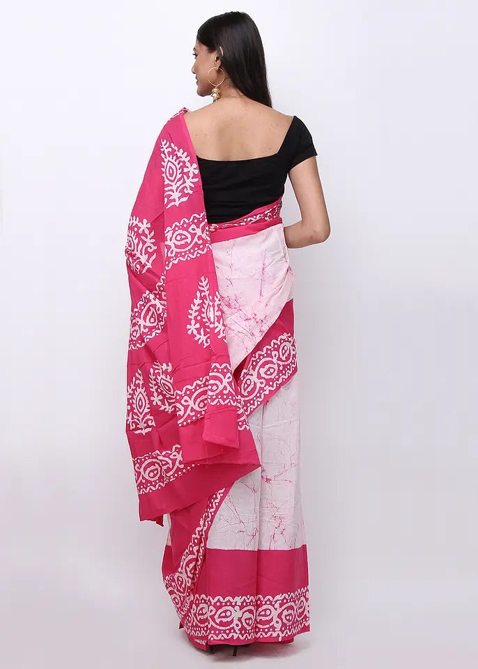 Pink batik mul cotton saree