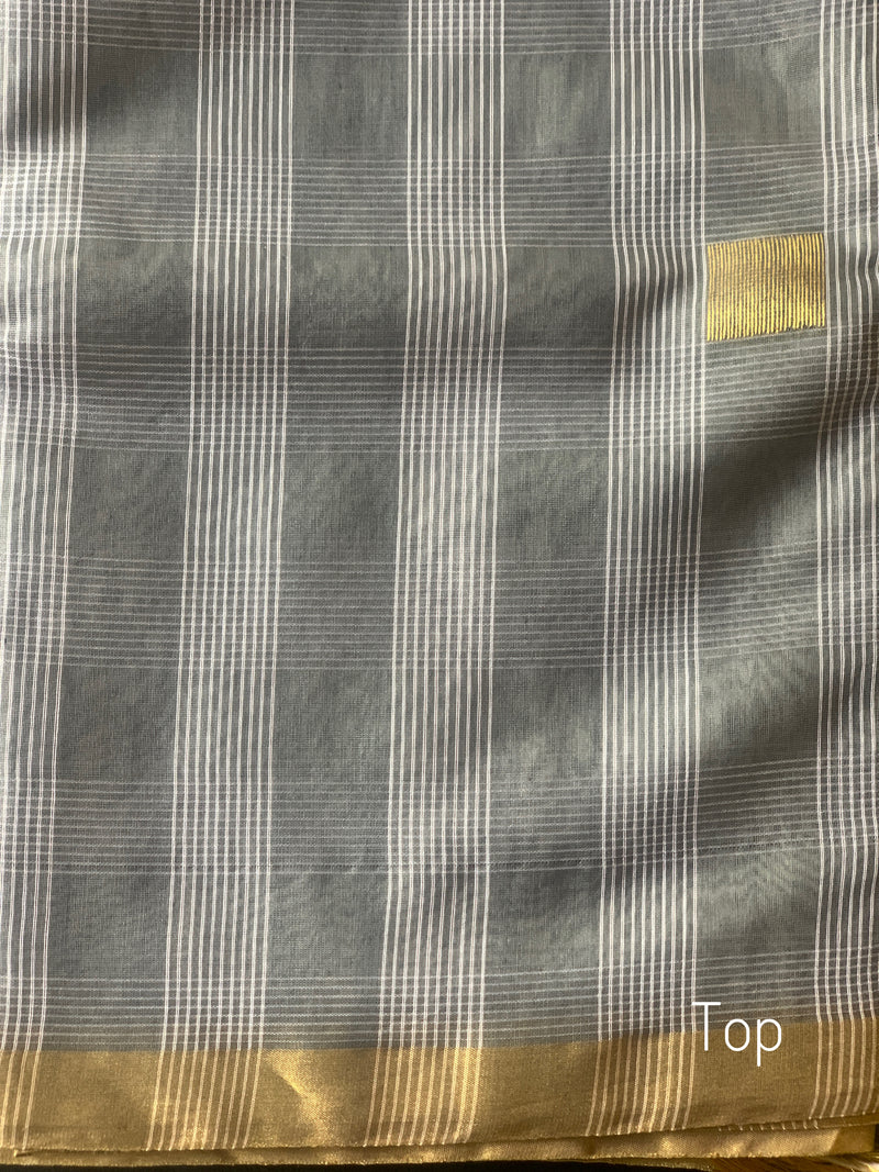 Plaid in Grey - Handloom Chanderi Dress Material