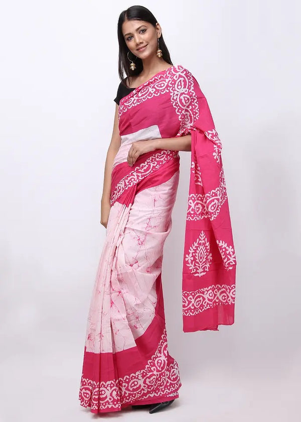 Pink batik mul cotton saree